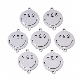 201 Stainless Steel Links Connectors, Laser Cut, Flat Round with Smile Yes