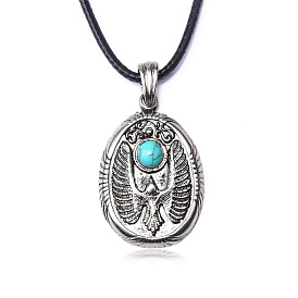 Collares pendientes de la aleación, Con cordón encerado y turquesa sintética., óvalo con águila