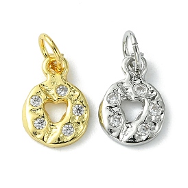Rack Plating Brass Micro Pave Cubic Zirconia Pendants, Long-Lasting Plated, Lead Free & Cadmium Free, Ring Charm