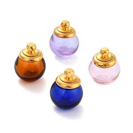 Anhänger Glasflasche, mit Messingkappe, Flaschenanhänger wünschen, nachfüllbarer Flaschenanhänger, Runde Charme, golden