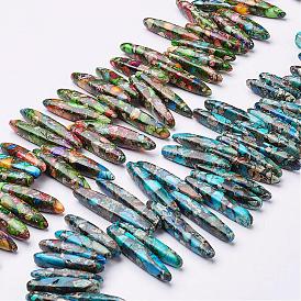 Natural Imperial Jasper Beads Strands, Heated, Rice, 12~42x6~8x4~7mm, Hole: 1mm, 62pcs/strand, 15.7 inch