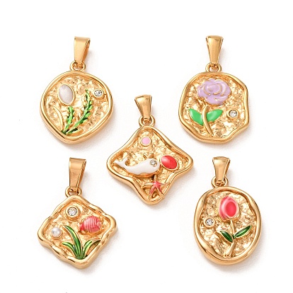 304 Stainless Steel Enamel Pendants, with Crystal Rhinestone