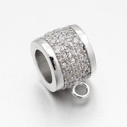 Поручни из латуни с покрытием из латуни, микро паве, кубический цирконий, петля под залог, колонка, без свинца, внутренний диаметр: без кадмия, 11.5x7x9 мм, отверстие : 1.5 мм, внутренний диаметр: 5.5 мм