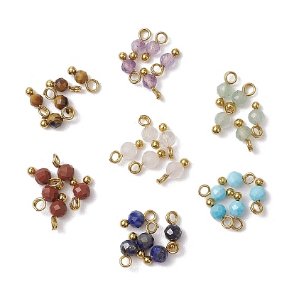 7 шт. 7 стили натуральная красная яшма, тигровый глаз, розовый кварц, зеленый авантюрин, магнезит, лазурит и аметист ограненные круглые подвески, с медными петлями, золотые