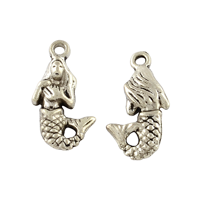 Tibetan Style Alloy Mermaid Pendants, Cadmium Free & Lead Free, 22.3x12x4mm, Hole: 2mm, about 294pcs/500g