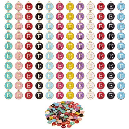 120 шт 12 цвета позолоченные подвески из сплава, с эмалью, эмалированные блестки, плоские круглые с буквы