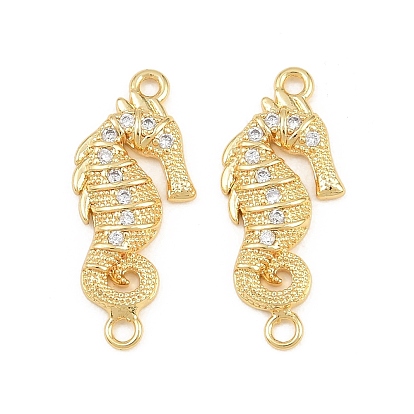 Breloques de connecteur en laiton micro pavé de zircone cubique transparente, liens hippocampe, crémaillère plaquage, plaqué longue durée, sans cadmium et sans plomb