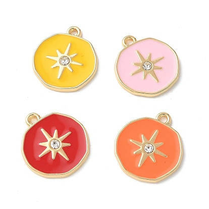 Подвески из эмали и сплава, со стразами, золотые, плоский круглый с шармом в виде звезды