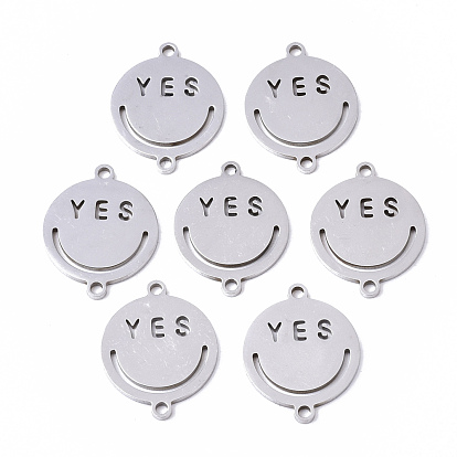 201 Stainless Steel Links Connectors, Laser Cut, Flat Round with Smile Yes
