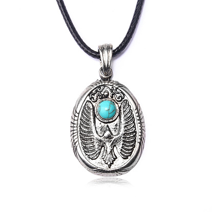 Collares pendientes de la aleación, Con cordón encerado y turquesa sintética., óvalo con águila
