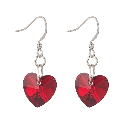 Electroplated Glass Heart Pendant Dangle Earrings, Brass French Hook Earring for Women