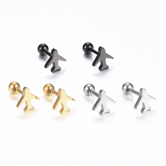 304 Stainless Steel Barbell Cartilage Earrings, Screw Back Earrings, Hypoallergenic Earrings, Plane