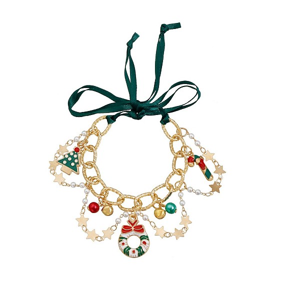 Рождественские браслеты с подвесками из сплава, эмали, искусственного жемчуга и искусственной кожи для женщин