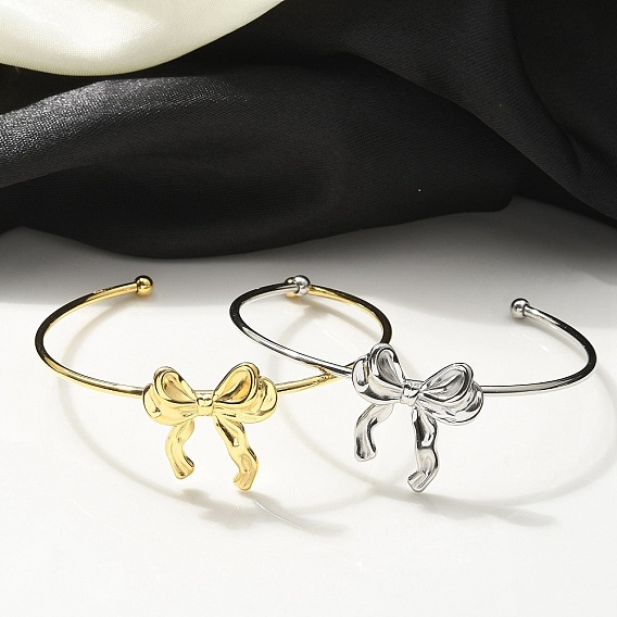 304 из нержавеющей стали манжеты браслеты, браслеты с крутящим моментом для женщин, бантом