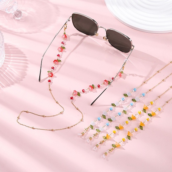 Подвески из акрила и стеклянные цепочки для очков, с резиновыми петлями на концах и 304 карабинами из нержавеющей стали