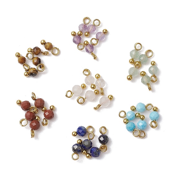 7 шт. 7 стили натуральная красная яшма, тигровый глаз, розовый кварц, зеленый авантюрин, магнезит, лазурит и аметист ограненные круглые подвески, с медными петлями, золотые