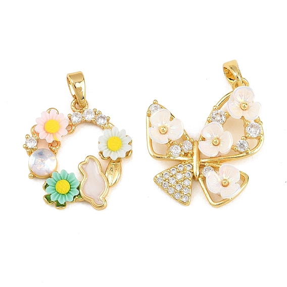 Латунные микропаве прозрачные подвески с фианитом, смолой, эмалью и смолой, рождественский венок подвески