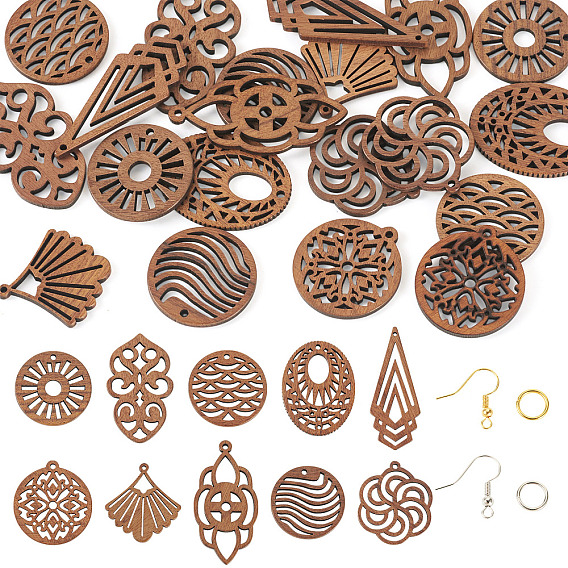 Комплекты для изготовления сережек, включая 20шт. деревянных подвесок, 22 шт. латунных крючков для сережек и 44 шт. латунных соединительных колец