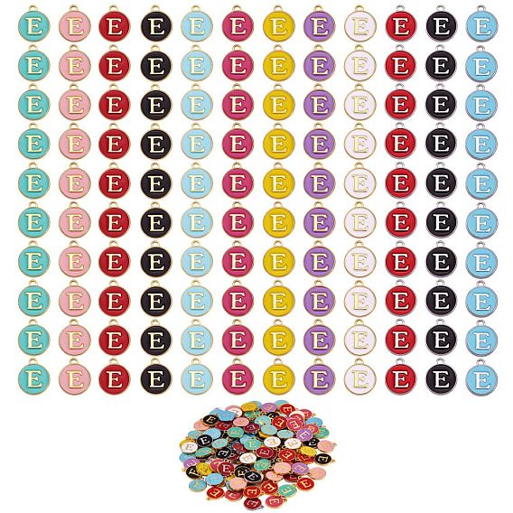 120 шт 12 цвета позолоченные подвески из сплава, с эмалью, эмалированные блестки, плоские круглые с буквы