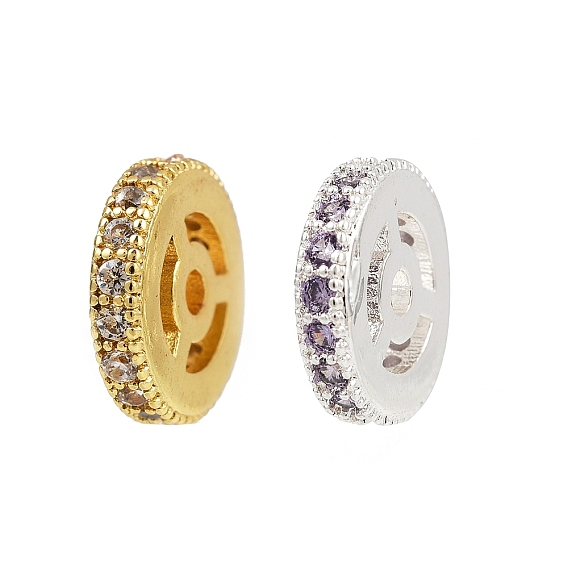 Стойка покрытие латунные прозрачные кубические циркониевые разделительные бусины, долговечный, плоско-круглые