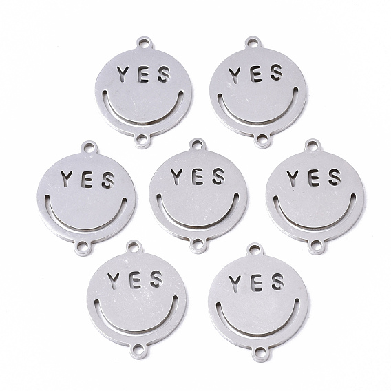 201 Stainless Steel Links Connectors, Laser Cut, Flat Round with Smile Yes