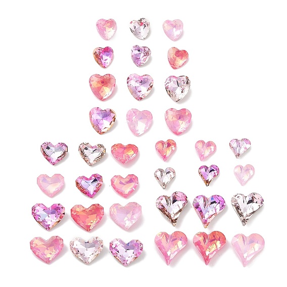 Стеклянные стразы кабошоны, точка назад и задняя пластина, граненые, сердце