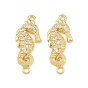 Brass Micro Pave Clear Cubic Zirconia Connector Charms, Sea Horse Links, Rack Plating, Long-Lasting Plated, Cadmium Free & Lead Free