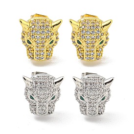 Wolf Brass Micro Pave Clear & Green Cubic Zirconia Stud Earrings for Women