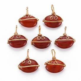 Natural Agate Pendants, with Golden Brass Findings, Dyed, Oval