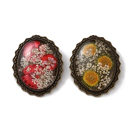 Ретро-значки из сплава для лацканов, рюкзаков и одежды., овал с сухоцветом, античная бронза