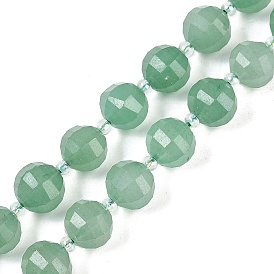 Natural Green Aventurine Beads Strands, Faceted, Lantern, with Seed Beads