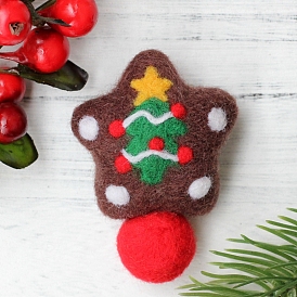 Kit de feutrage à l'aiguille de cactus de broche d'étoile de thème de Noël, y compris les instructions, 1 mousse pc, 4 aiguilles PC, 5 couleurs laine, 1 recherche de broche pc