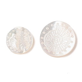 Резные кабошоны из натуральной белой ракушки, плоско-круглые