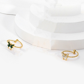 Кольца-манжеты из латуни с кубическим цирконием в форме бабочки для женщин, зелёные, золотые