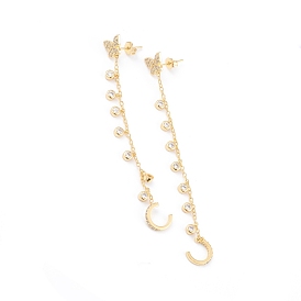 Brass Micro Pave Cubic Zirconia Dangle Stud Earrings, Cuff Earrings, Long-Lasting Plated, Butterfly