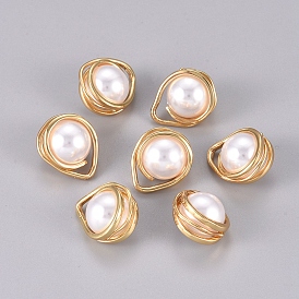 Imitation Glass Pearl Pendants, with Golden Plated Brass Findings, Teardrop