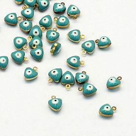 Golden Tone Brass Enamel Charms, Enamelled Sequins, Heart with Eye