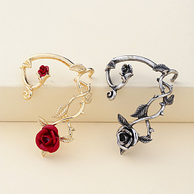 Alloy Rose Flower Stud Earrings, Climber Wrap Around Earrings for Women