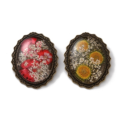 Ретро-значки из сплава для лацканов, рюкзаков и одежды., овал с сухоцветом, античная бронза