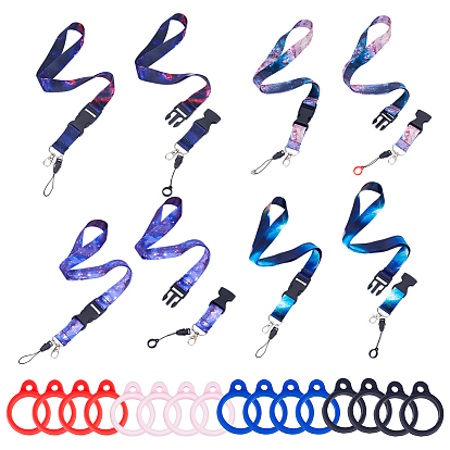 4 шт. 4 цвета, тема звездного неба, полиэстеровый шнур, мобильные аксессуары, ремешки для мобильных телефонов, с 16шт 4 цвета силиконовой подвеской