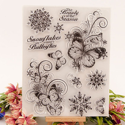 Christmas Theme Clear Silicone Stamps, for DIY Scrapbooking, Photo Album Decorative, Cards Making, Stamp Sheets, Butterfly & Snowflake