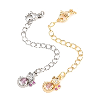 Латунный удлинитель бордюрной цепи, Цепочки с застежками-карабинами и подвесками из кубического циркония в виде «счастливого мешочка»