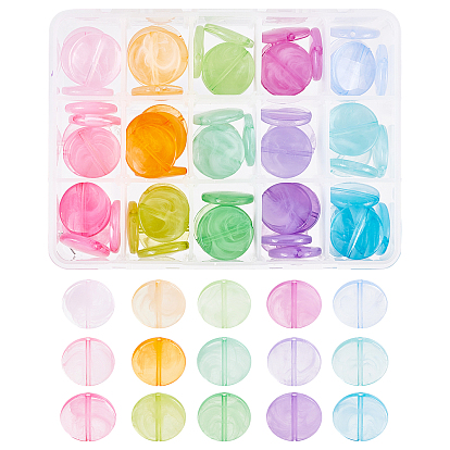90Pcs 15 Colors Acrylic Beads, Imitation Gemstone Style, Two Tone, Flat Round