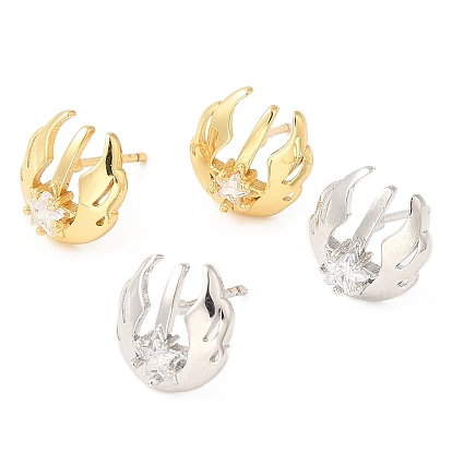 Rack Plating Brass Pave Clear Cubic Zirconia Wing Ear Studs, for Women, Lead Free & Cadmium Free, Long-Lasting Plated