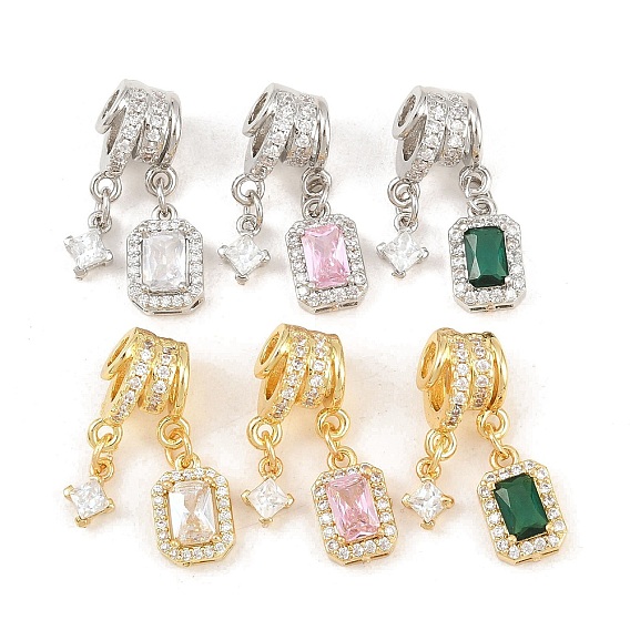 Латунные микро проложить кубического циркония подвески, долговечный, стойки покрытие, без кадмия и без свинца, прямоугольник с подвесками в виде ромбов