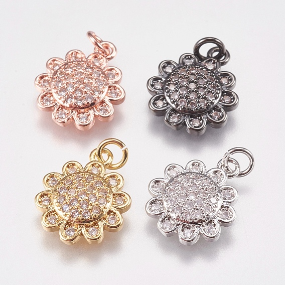 Brass Micro Pave Cubic Zirconia Charms, Cadmium Free & Lead Free, Flower