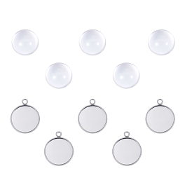 DIY Pendants Making, with 304 Stainless Steel Cabochon Settings and Clear Half Round Glass Cabochons, Flat Round