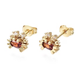 Brass Micro Pave Cubic Zirconia Stud Earrings, with Ear Nuts, Crab, Cadmium Free & Nickel Free & Lead Free, Chocolate