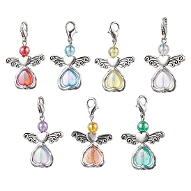 7Pcs 7 Colors Angel Acrylic Pendant Decorations, with Alloy Pendants and Swivel Lobster Claw Clasps
