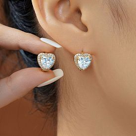 Модные латунные серьги-кольца в форме сердца из прозрачного кубического циркония